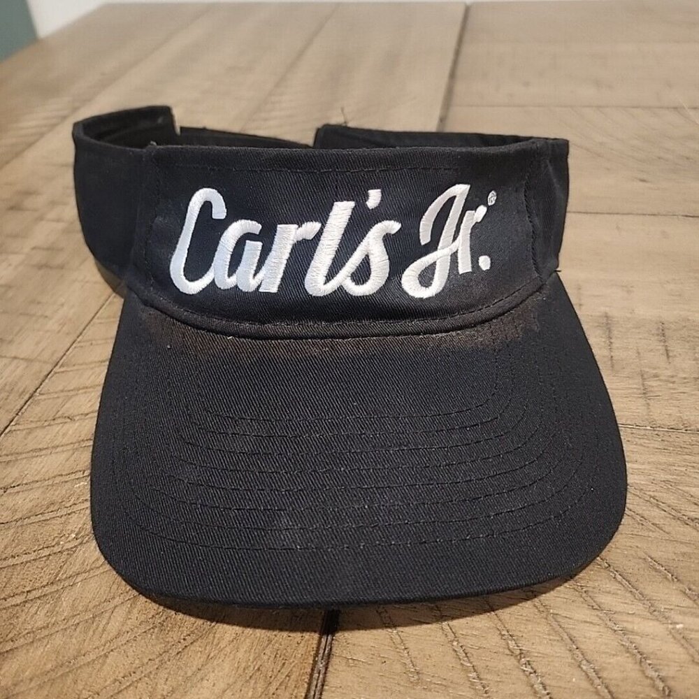 Carl's Jr visor hat Black White Adjustable Fast Food